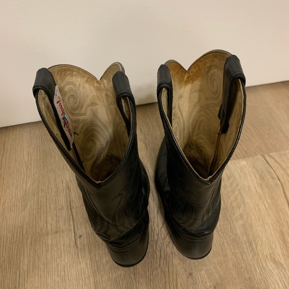 Tony Lama Vintage Black Cowboy Boots Sz 7B - Picture 10 of 15